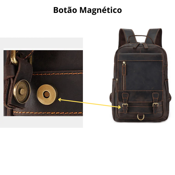 Mochila de Couro Genuíno Luxo Cavren - Vestia