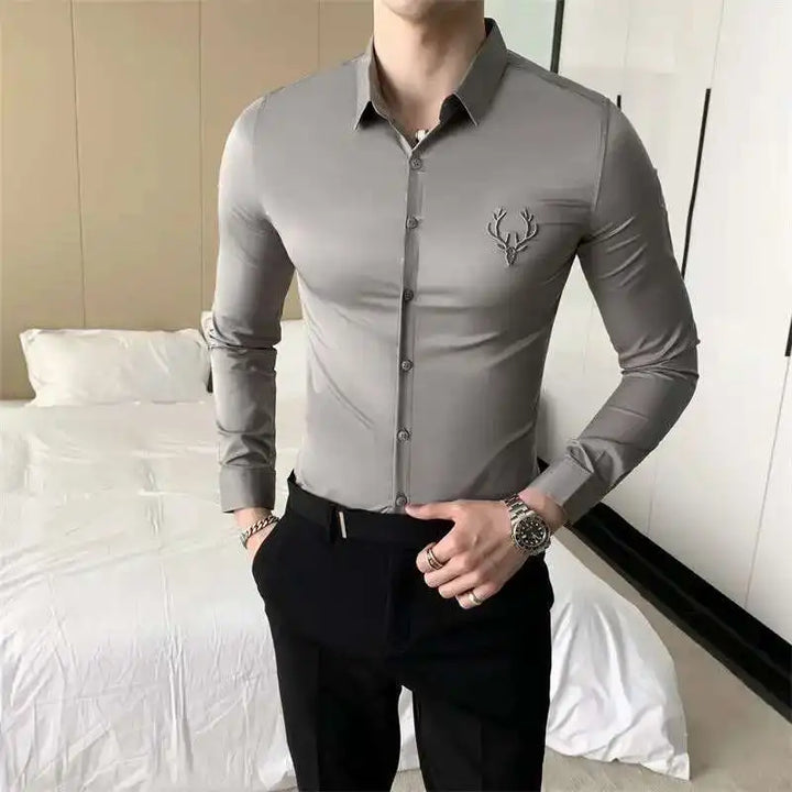 CAMISA SOCIAL SLIM BORDADO FRONTAL - Vestia