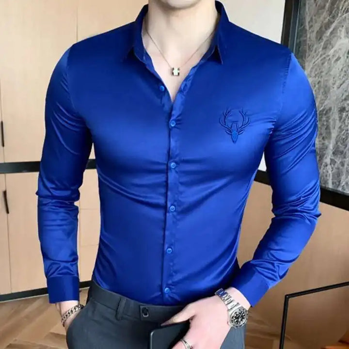CAMISA SOCIAL SLIM BORDADO FRONTAL - Vestia