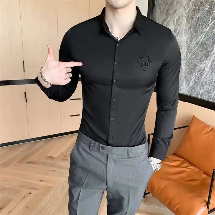 CAMISA SOCIAL SLIM BORDADO FRONTAL - Vestia