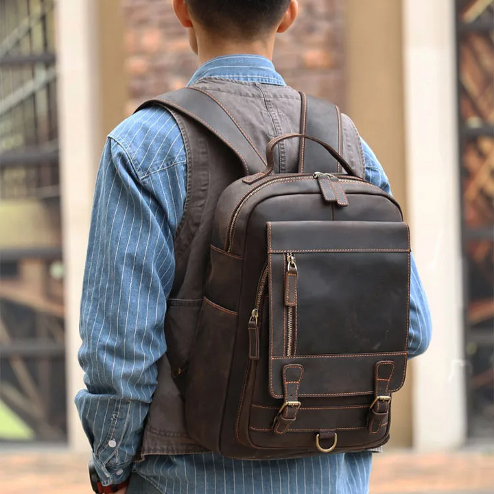 Mochila de Couro Genuíno Luxo Cavren - Vestia