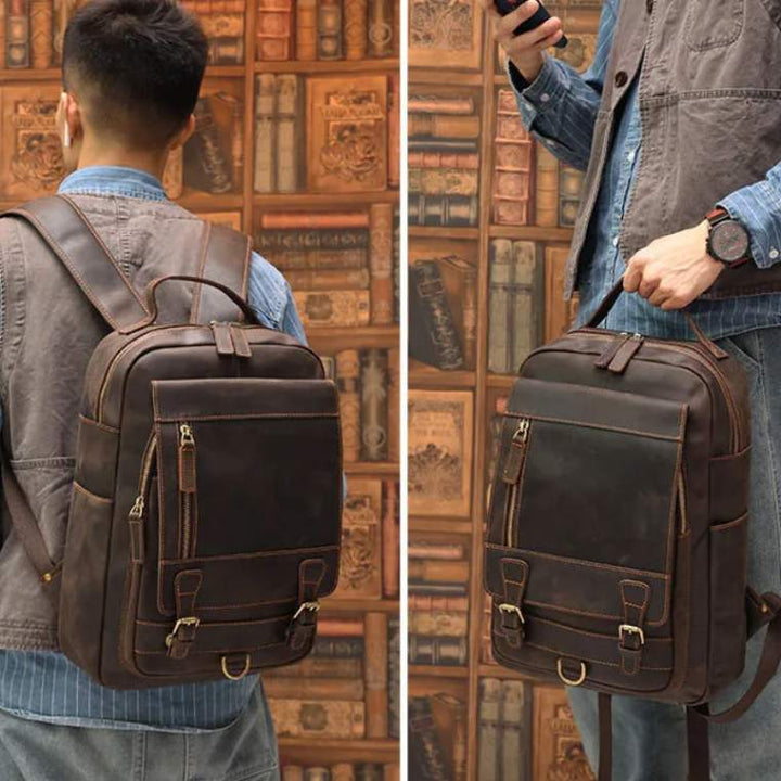 Mochila de Couro Genuíno Luxo Cavren - Vestia